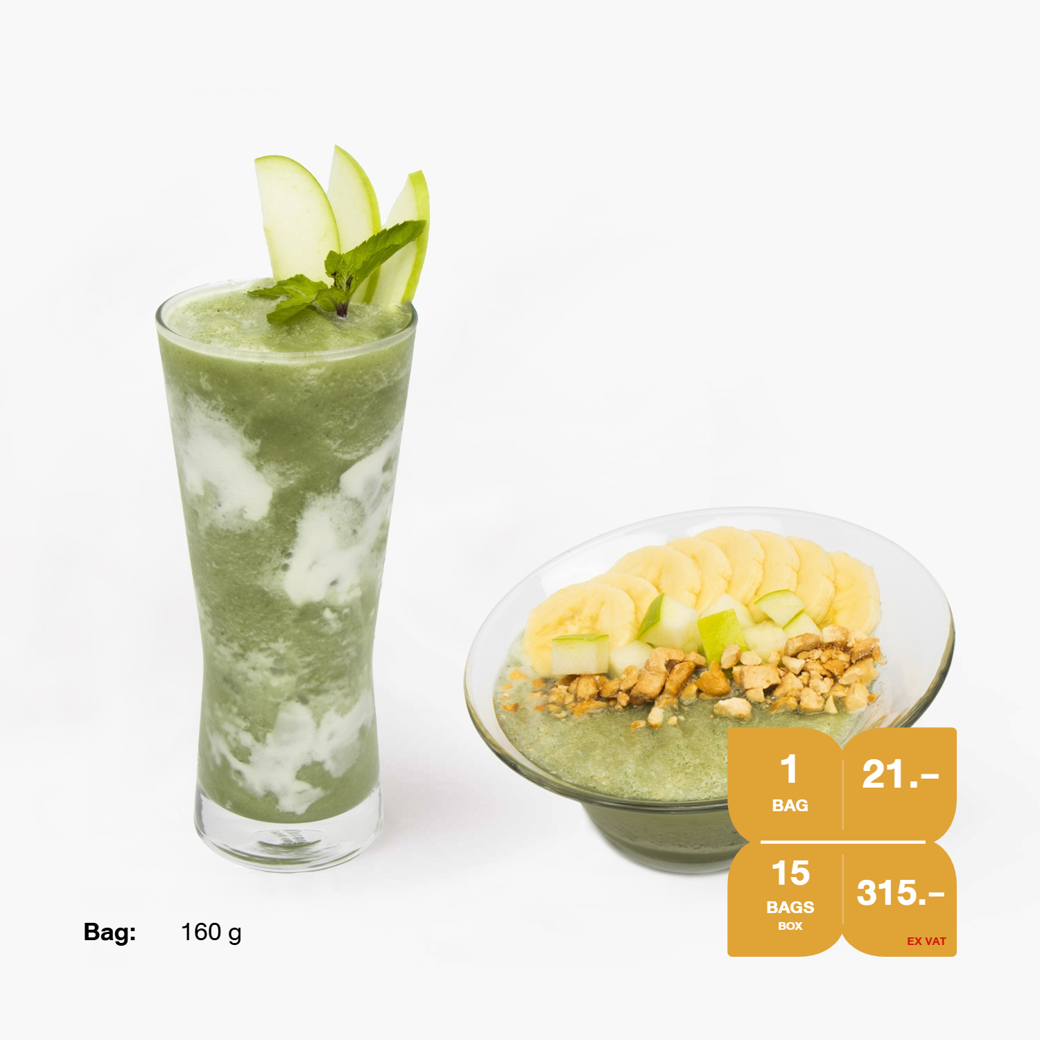 สมูทตี้แช่แข็ง SYNOVA : กรีนแอปเปิ้ลสปิแนชอินูลินสมูทตี้โบวล์ (ยกกล่อง)